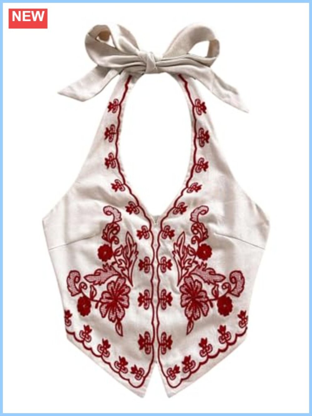 Boho Halter Top Floral Embroidery Tie Back Sleeveless Summer Festival